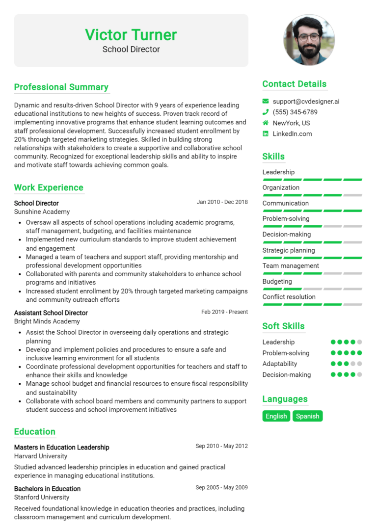 School Director Resume Example for 2025: Samples & Best Practices