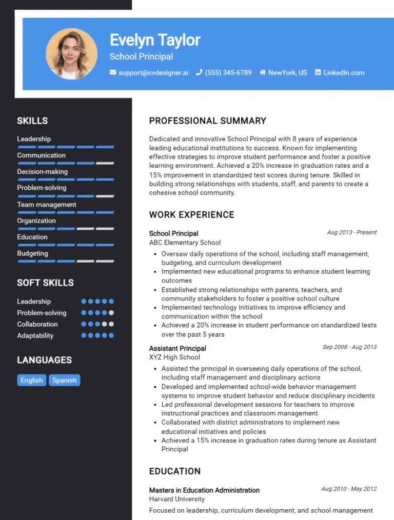 10 School Principal CV Examples And Free Templates For 2025