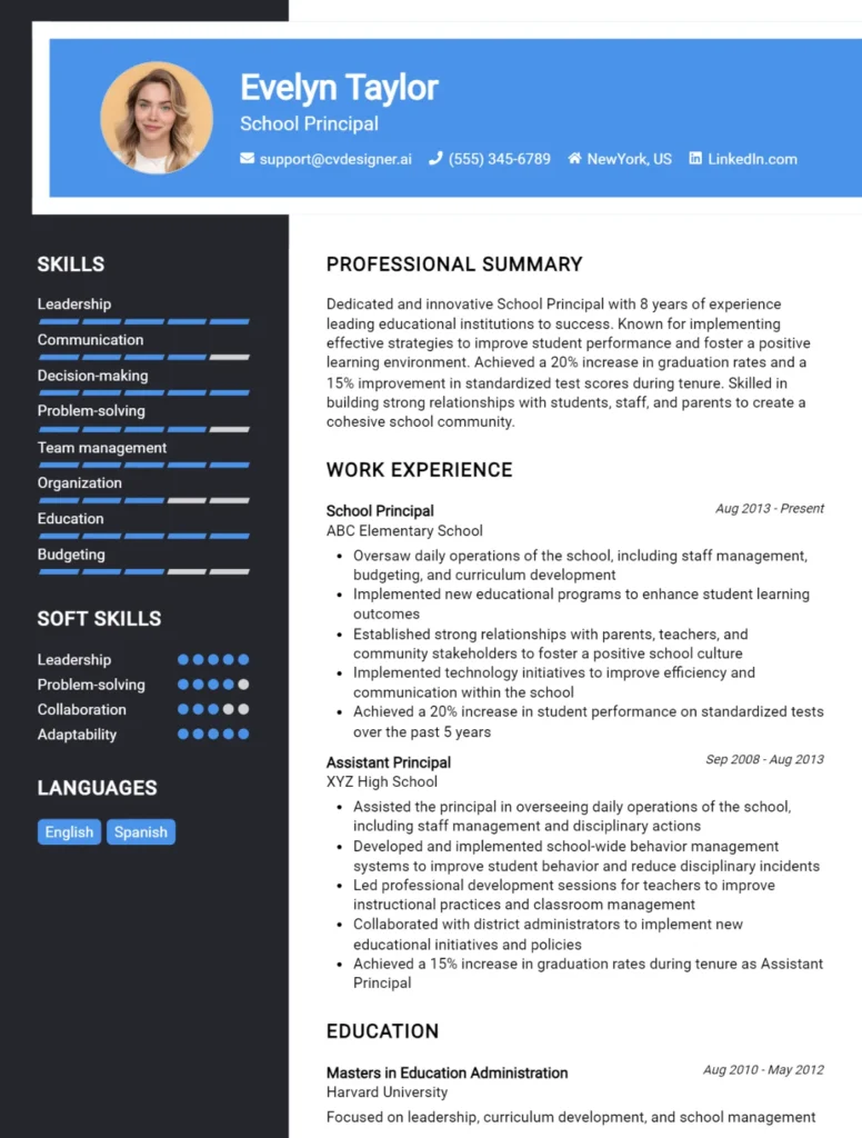 School Principal CV Example