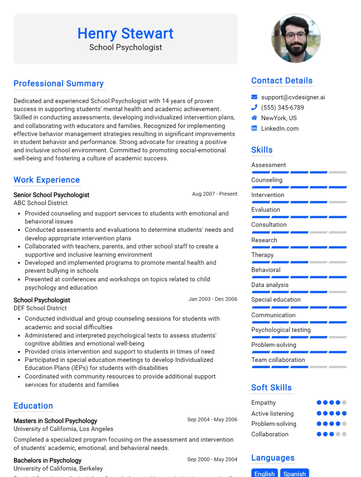 School Psychologist CV Example