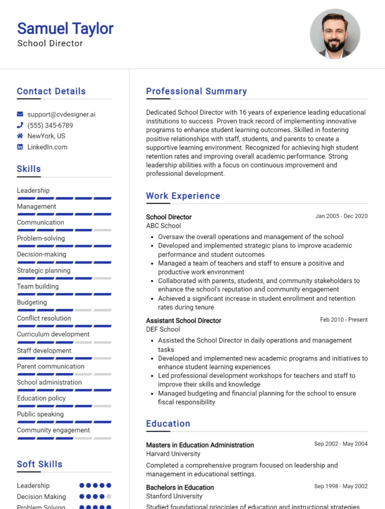 School Director CV Example For 2025: Top Tips & Samples