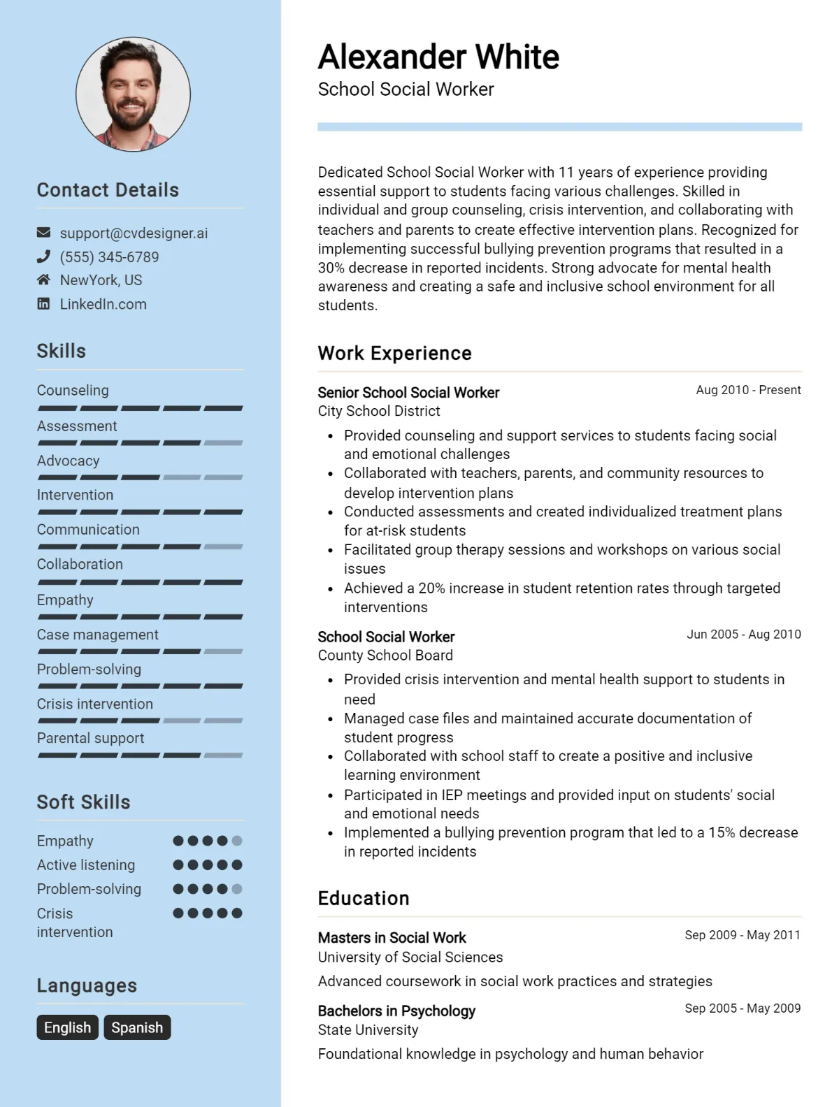 School Social Worker CV Example