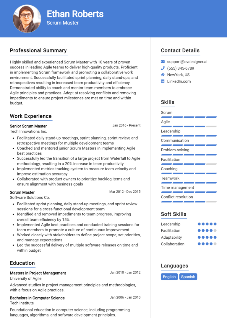Scrum Master Resume Example for 2025: Downloadable Templates