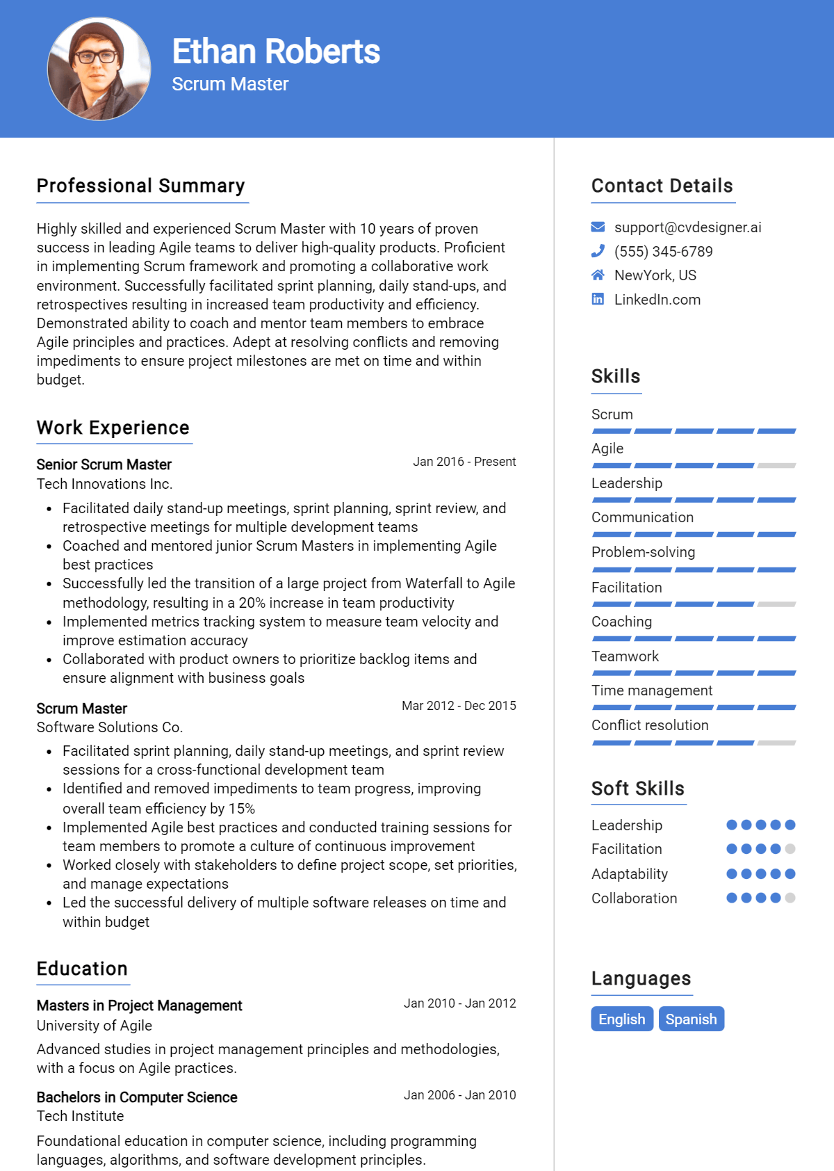 Scrum Master Resume Example