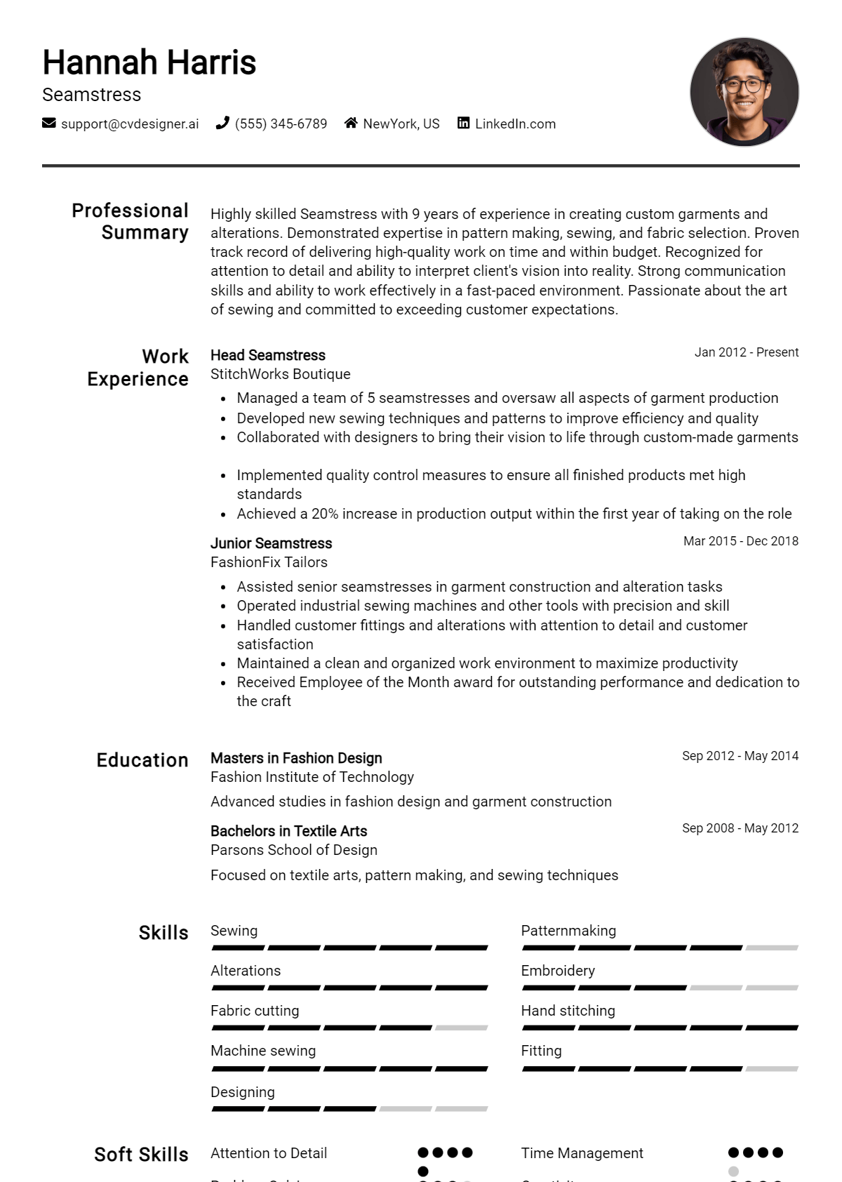 Seamstress Resume Example