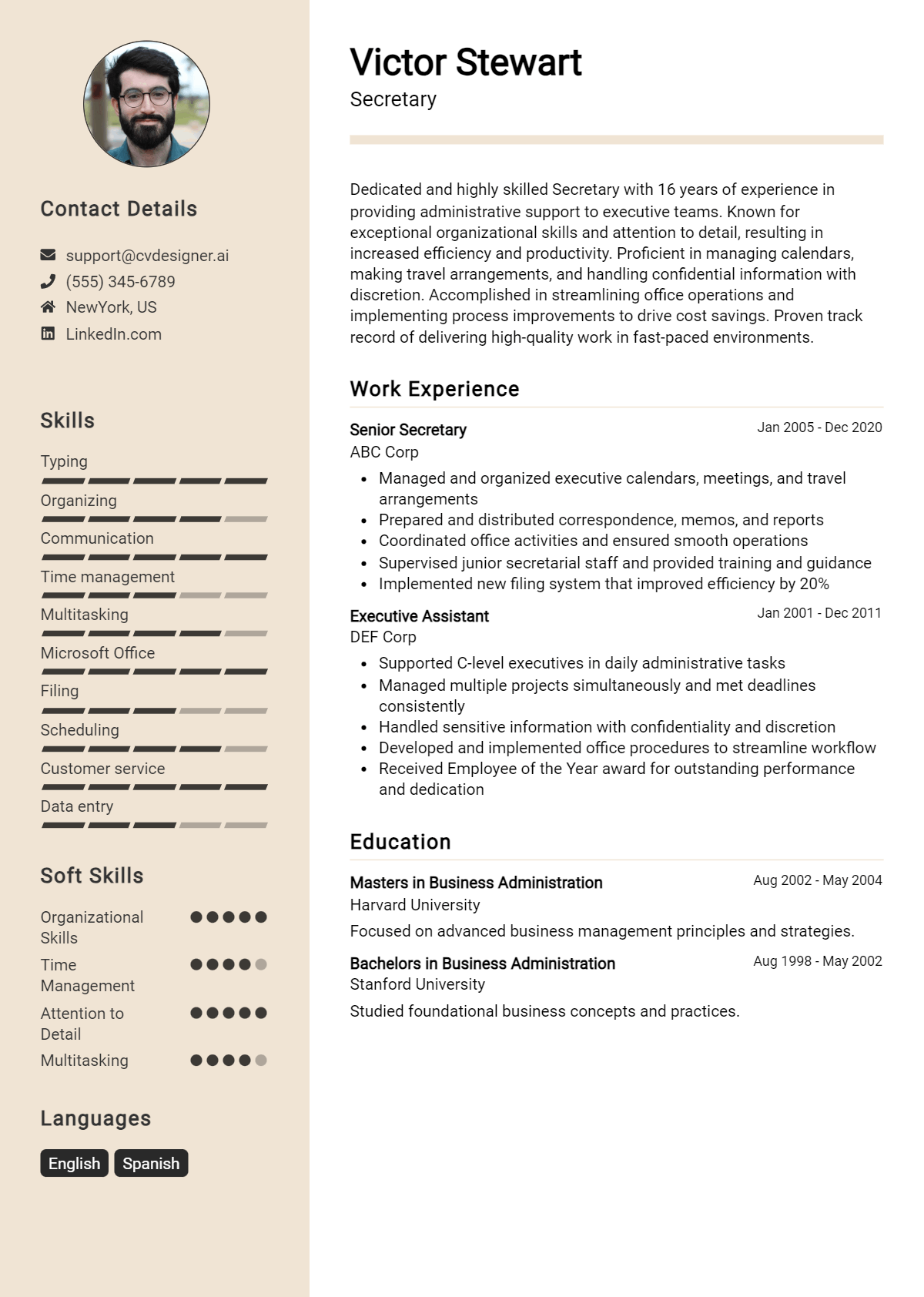 Secretary Resume Example