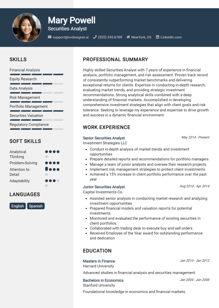 Securities Analyst Resume Example for 2025: Best Tips & Templates