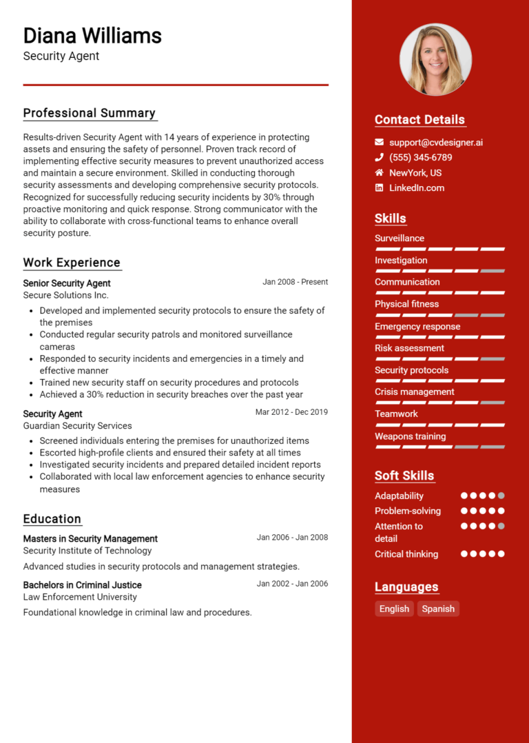 Security Agent Resume Example for 2025: Free Templates