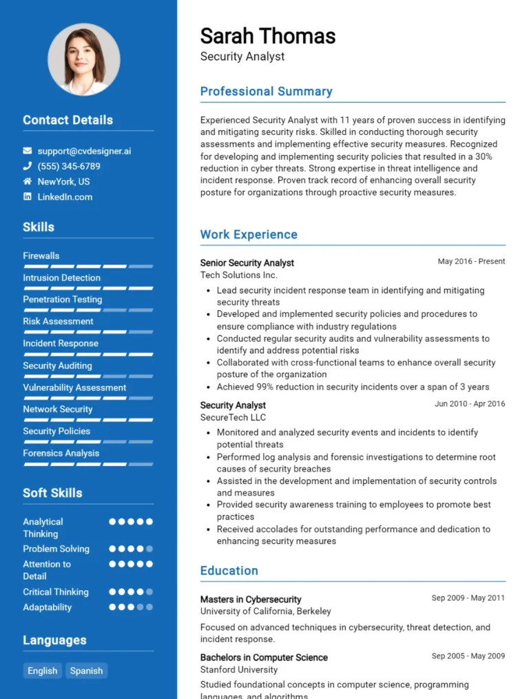 14 Security Analyst CV Examples For 2025: Tips to Stand Out