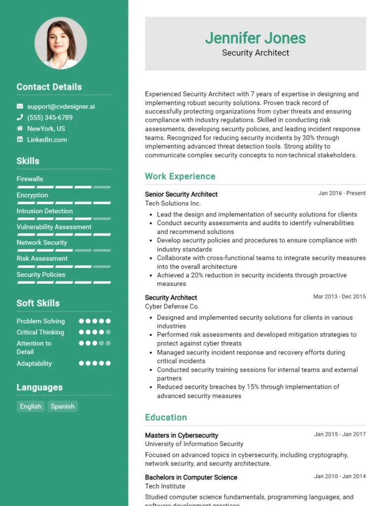 Security Architect CV Example