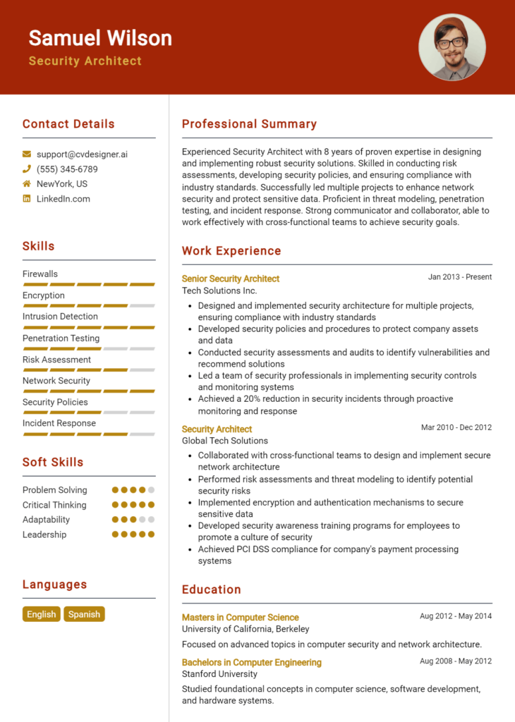 Security Architect Resume Example