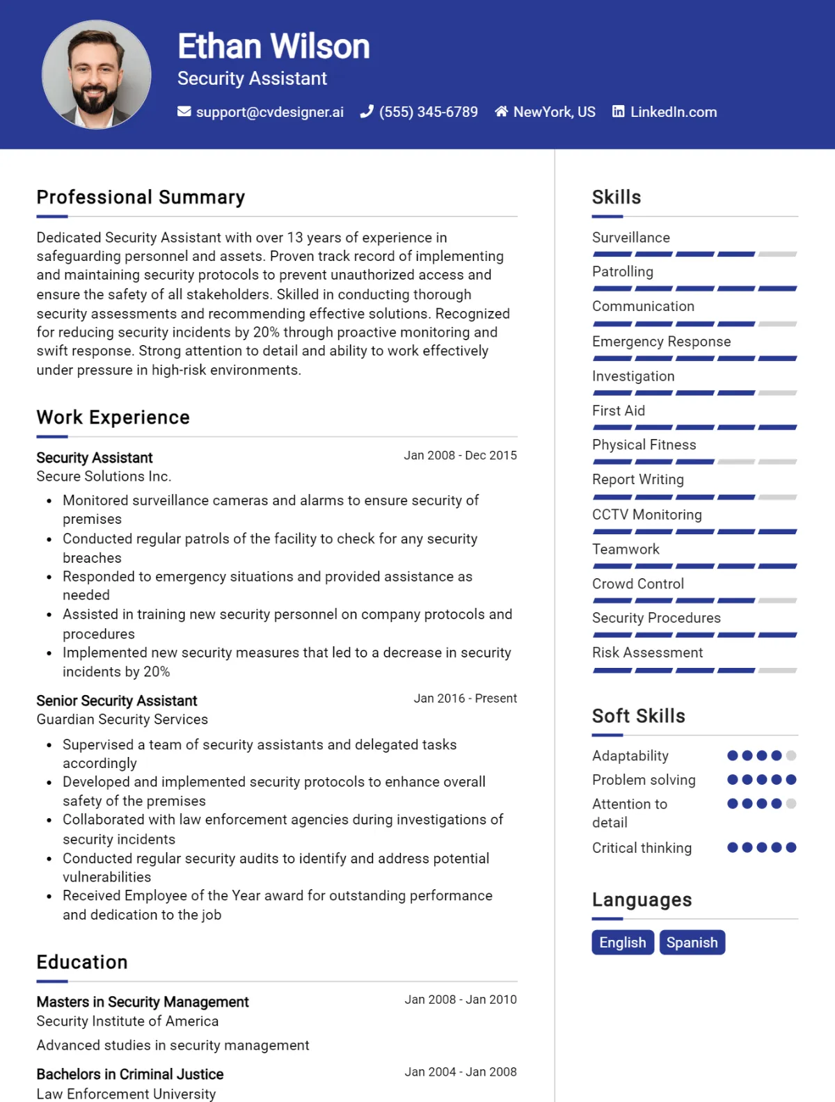 Security Assistant CV Example