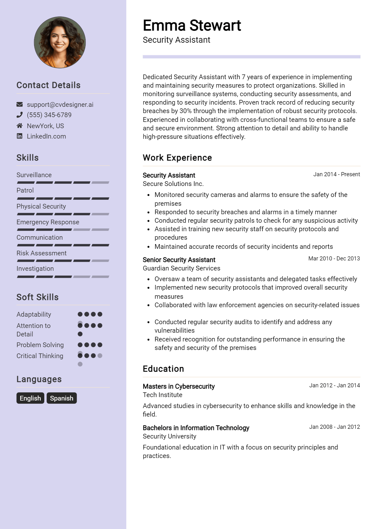 Security Assistant Resume Example
