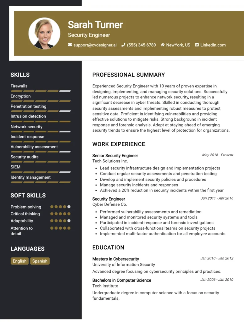 Security Engineer CV Example