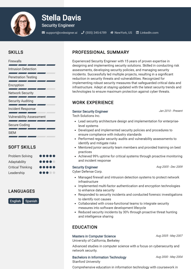 Security Engineer Resume Example for 2025: Best Writing Guide