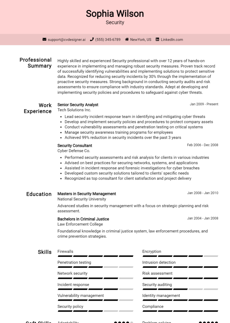 Security Resume Example for 2025: Best Writing Guide