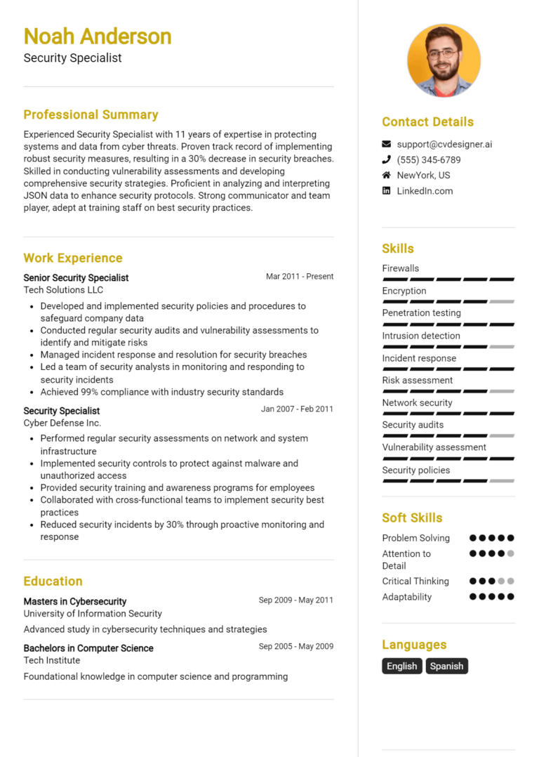 Security Specialist Resume Example for 2025: Ultimate Guide