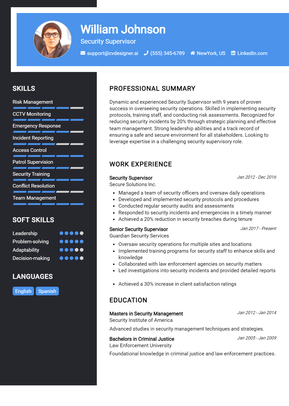 Security Supervisor Resume Example