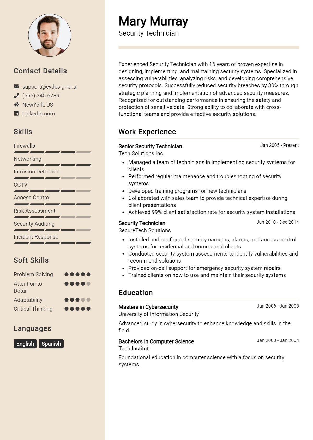 Security Technician Resume Example