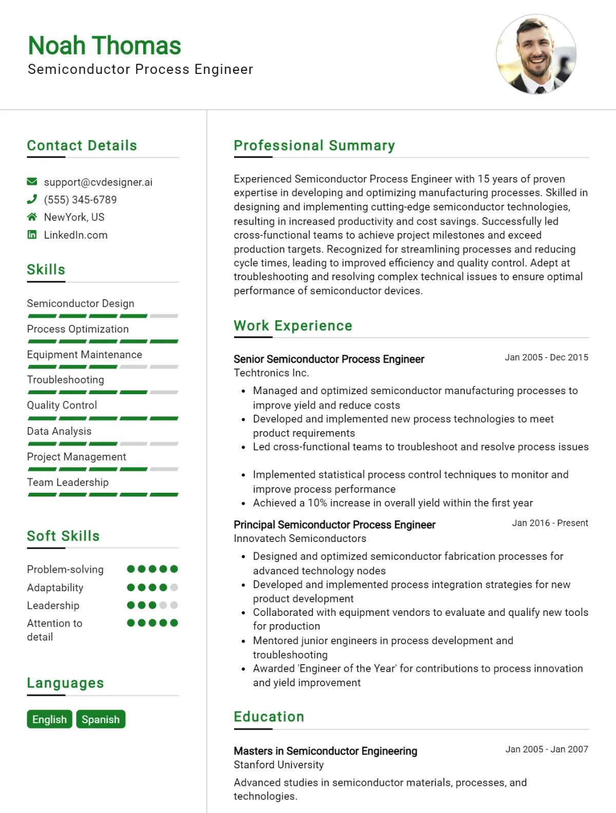 Semiconductor Process Engineer CV Example