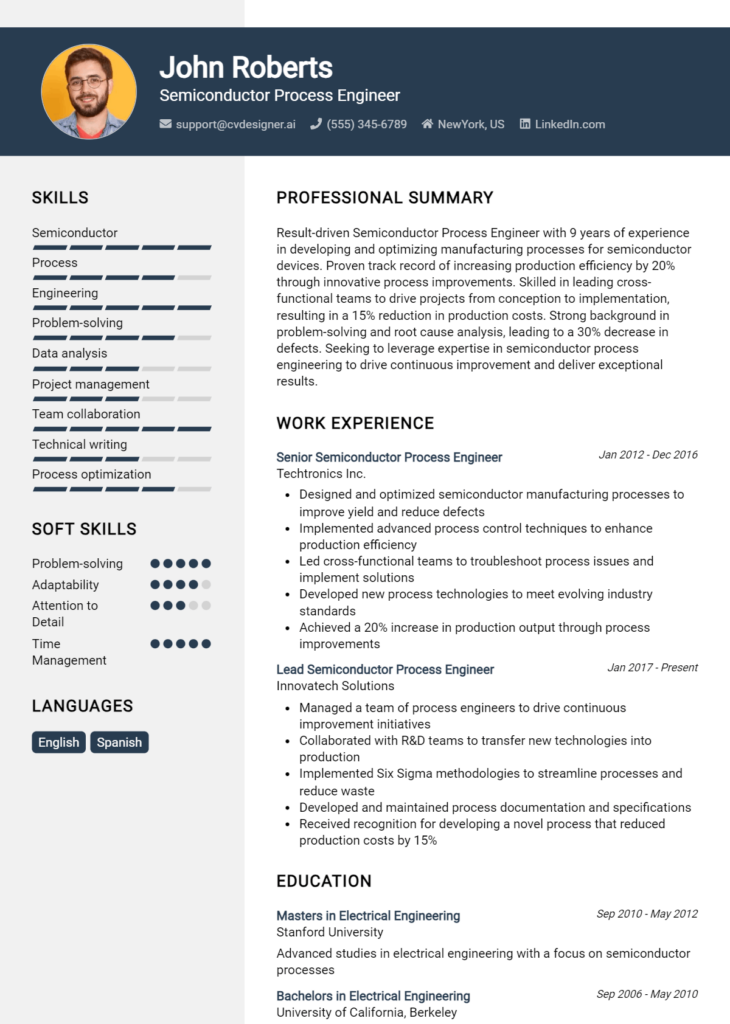 Semiconductor Process Engineer Resume Example