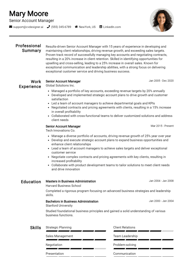 Senior Account Manager Resume Example
