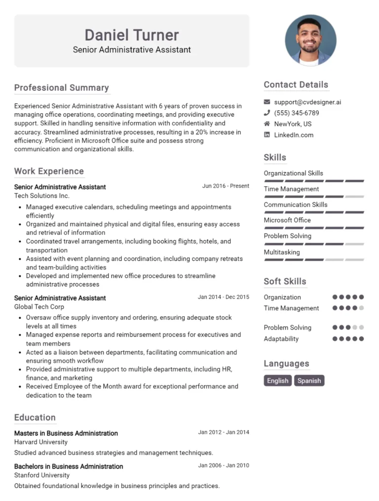 Senior Administrative Assistant CV Example For 2025: Top Tips & Samples