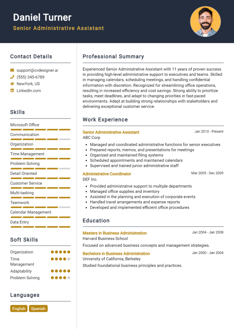 Senior Administrative Assistant Resume Example for 2025: Top CV Skills