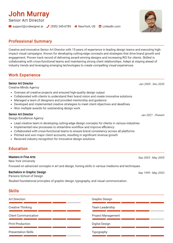 Senior Art Director Resume Example