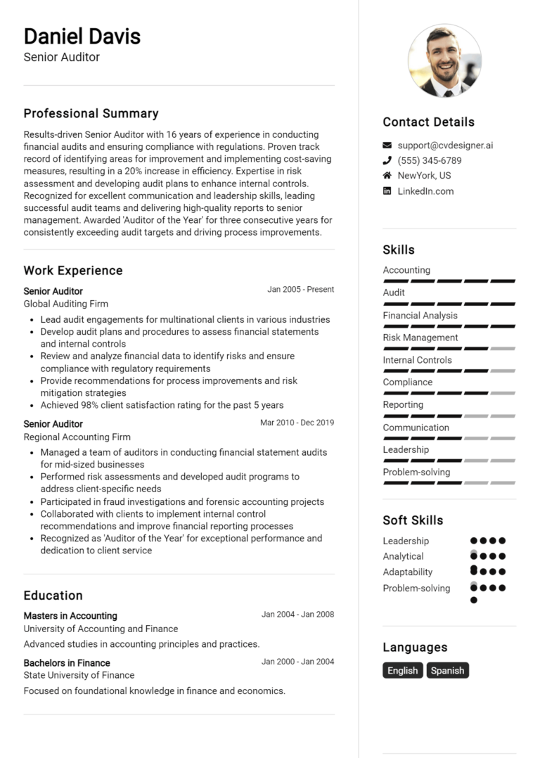 12 Senior Auditor Resume Examples And Templates for 2025