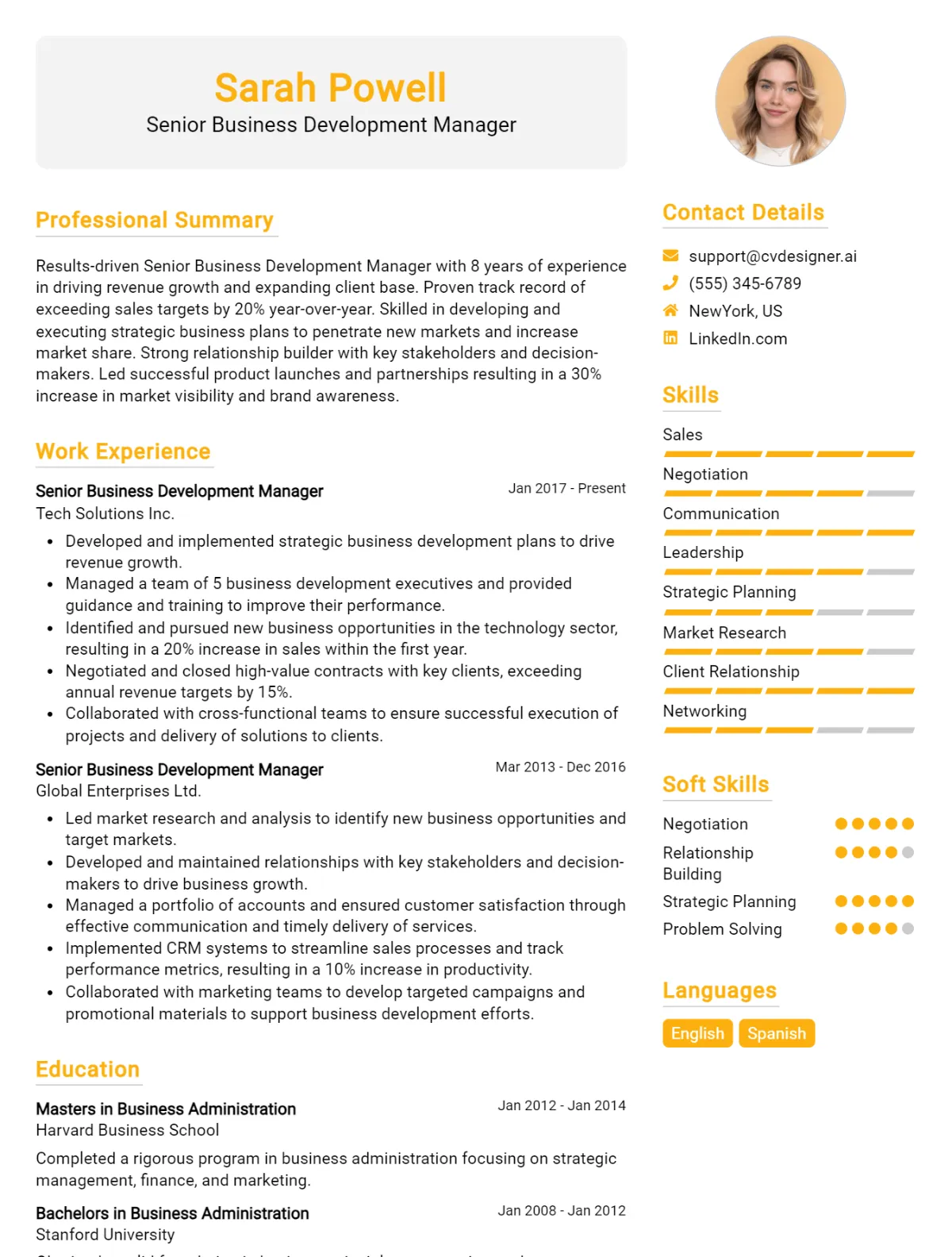 10 Senior Business Development Manager CV Examples And Templates For ...