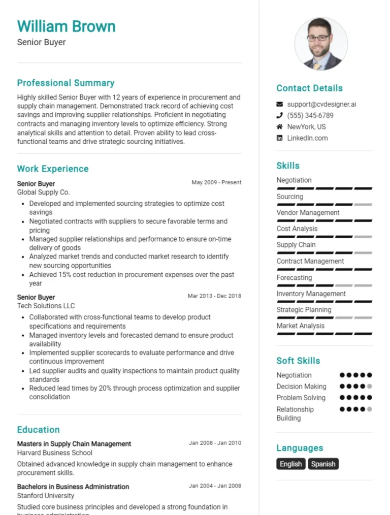 Senior Buyer CV Example For 2025: Tips to Stand Out