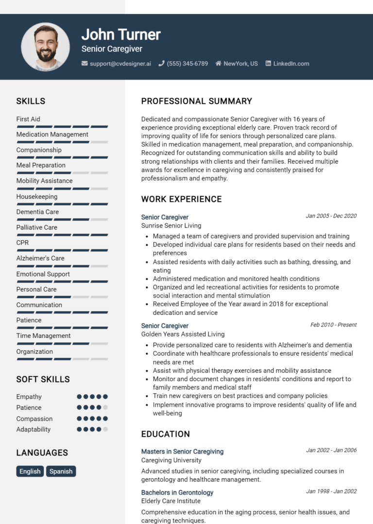 Senior Caregiver Resume Example for 2025: Free Downloadable Templates