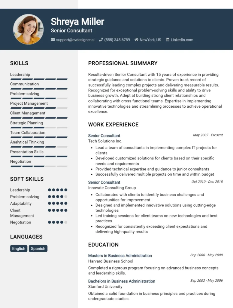 Senior Consultant CV Example