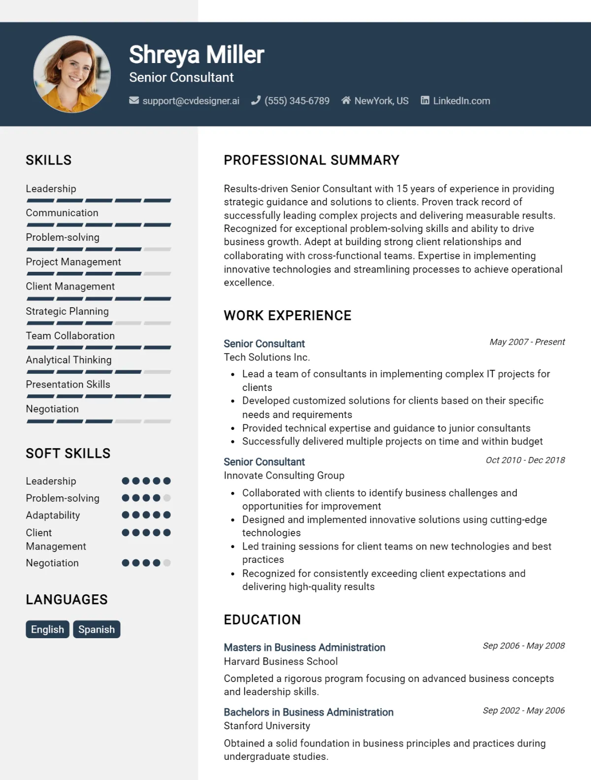 Senior Consultant CV Example