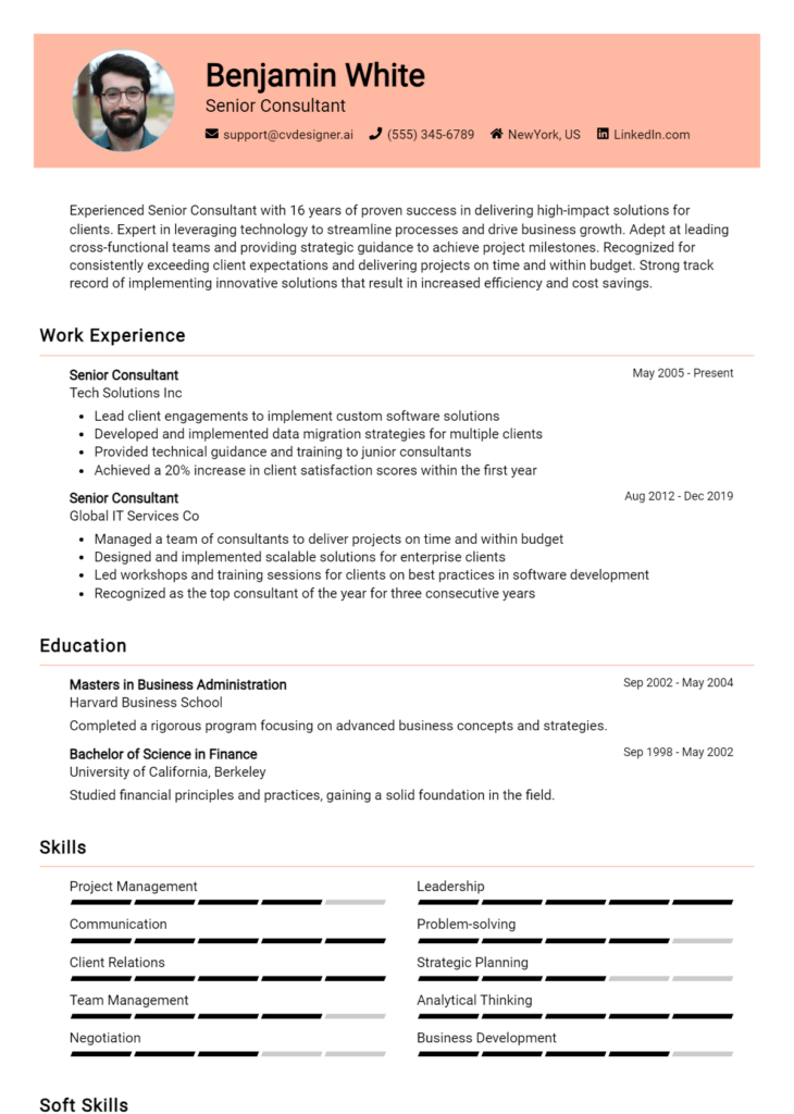 12 Consultant Resume Examples for 2024: Top CV Skills - CVDesigner.ai