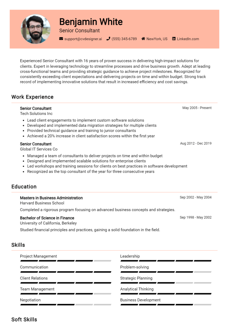 12 Senior Consultant Resume Examples for 2025: Best Writing Guide
