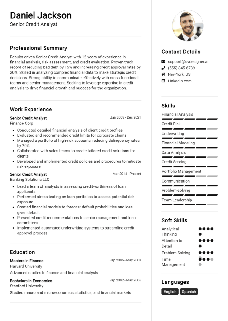 Senior Credit Analyst Resume Example for 2025: Top CV Skills