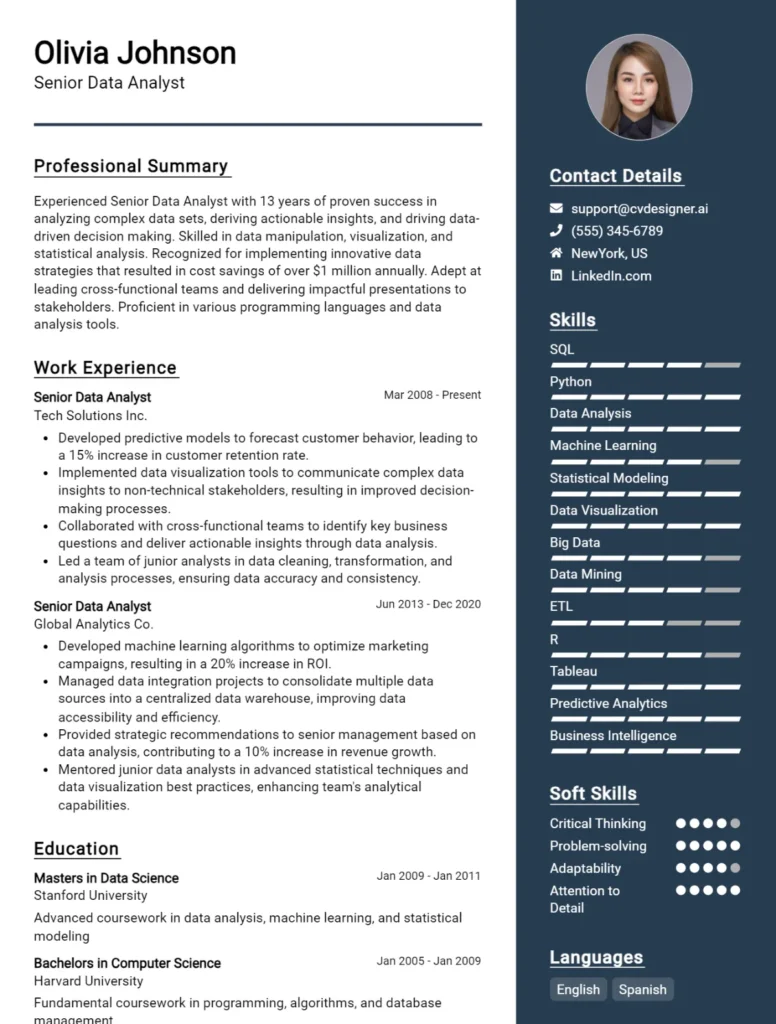Senior Data Analyst CV Example
