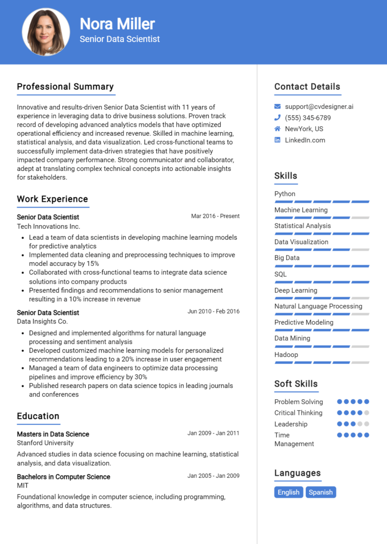 14 Senior Data Scientist CV Examples And Templates for 2025: Top CV Skills