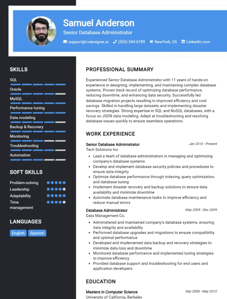 12 Senior Database Administrator CV Examples And Templates For 2025