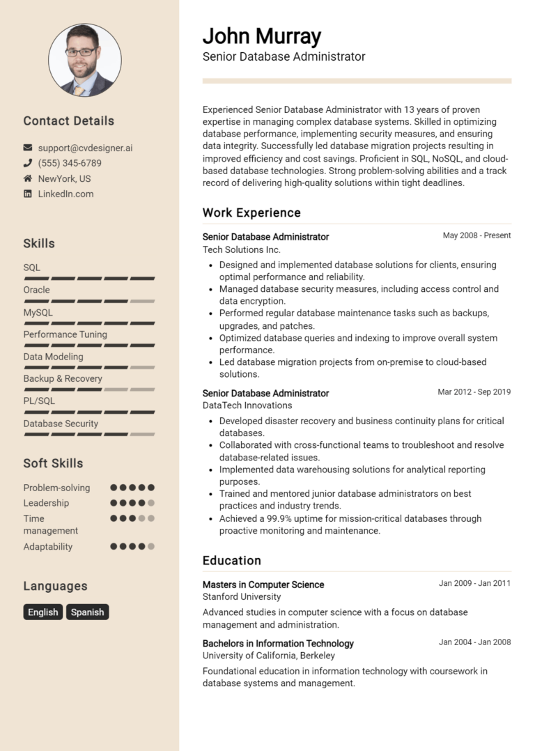 10 Senior Database Administrator Resume Examples for 2025: Free Examples