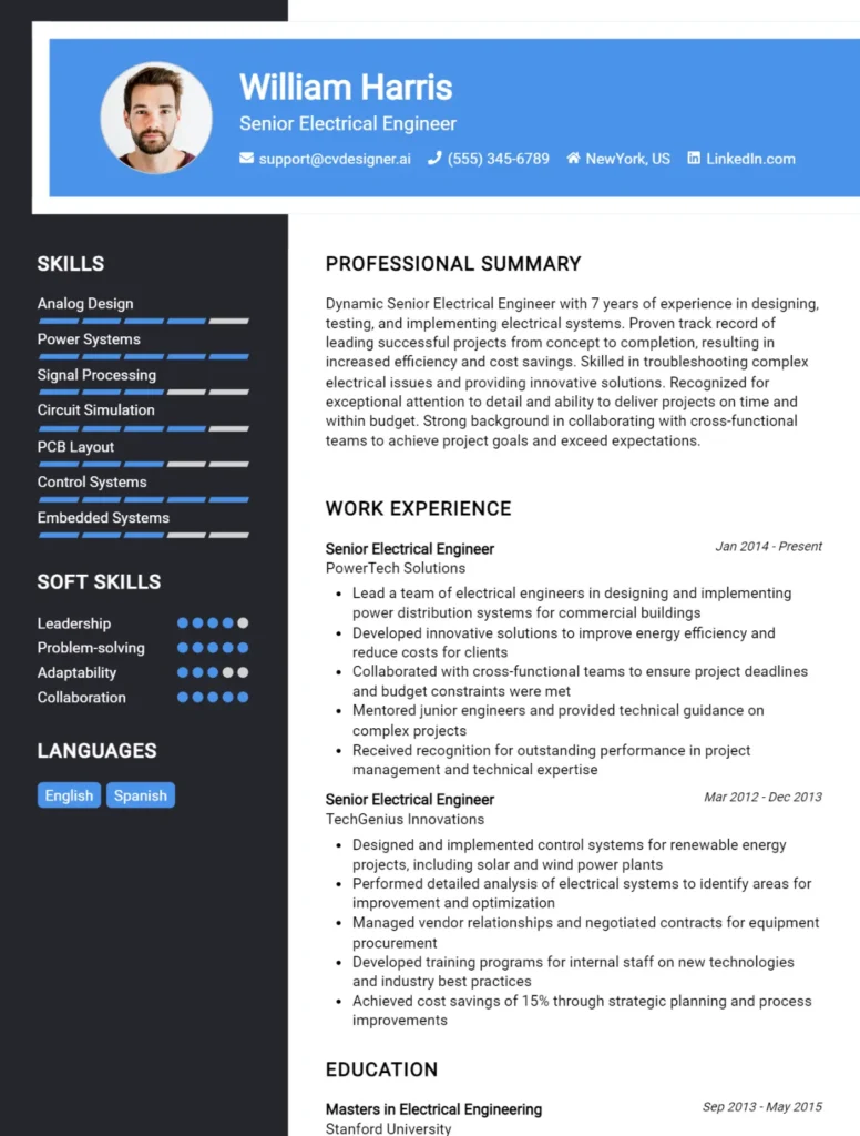 Senior Electrical Engineer CV Example