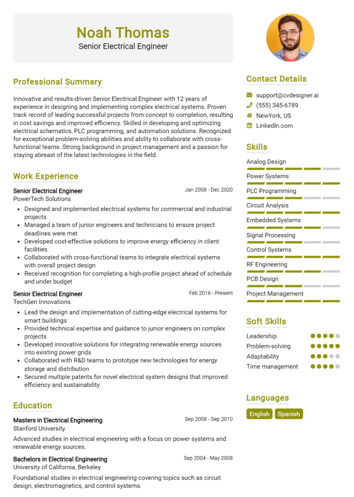 Senior Electrical Engineer Resume Example