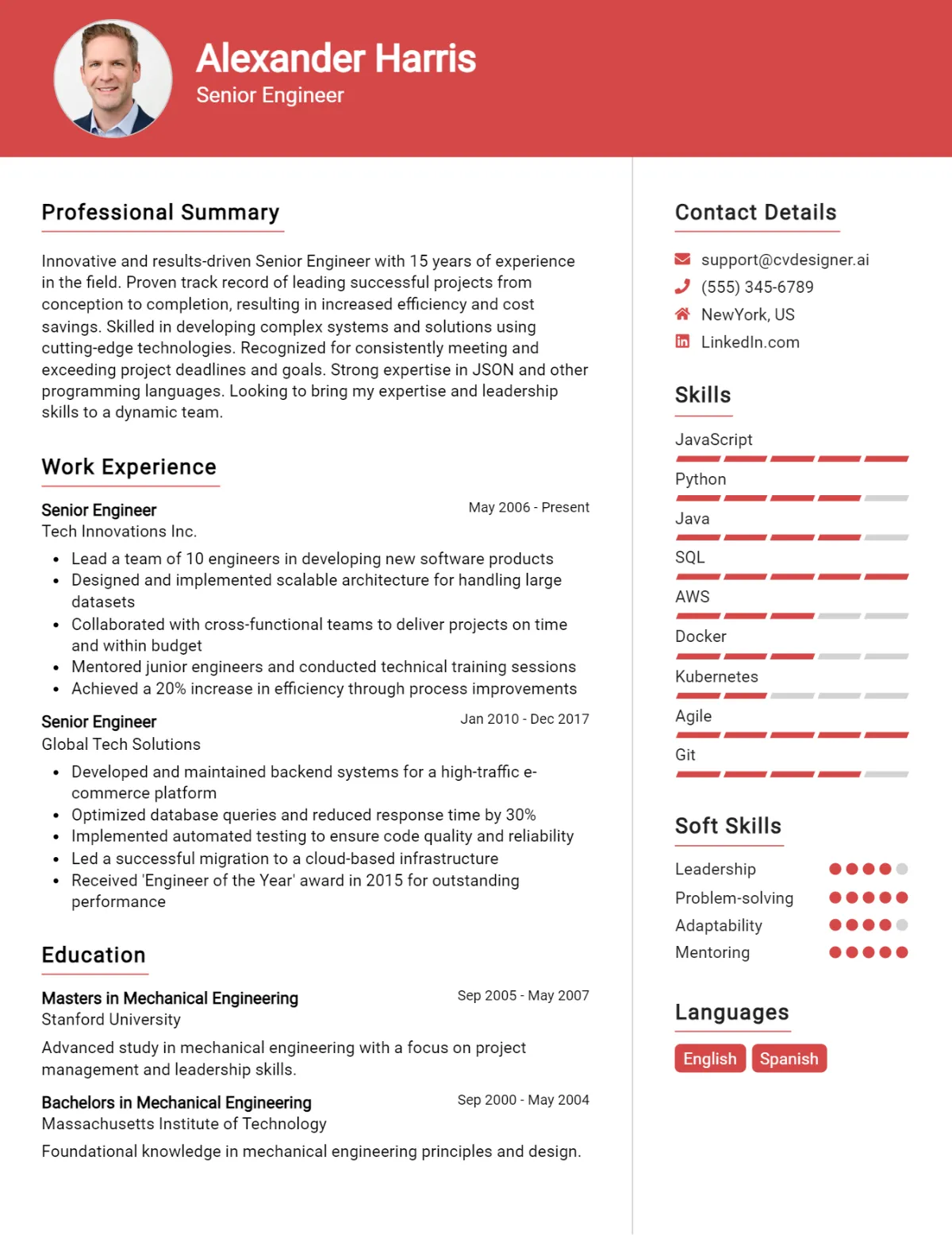 Senior Engineer CV Example