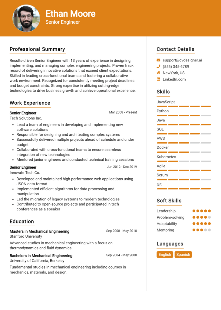 Senior Engineer Resume Example