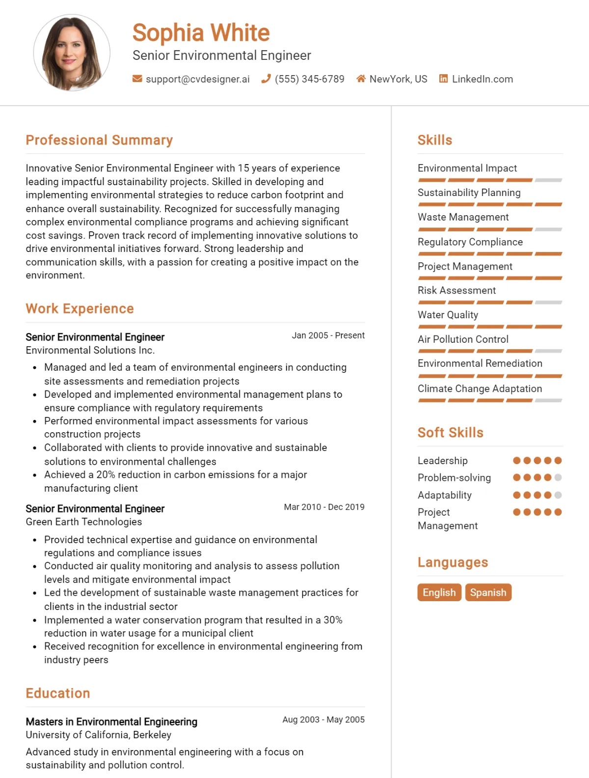 Senior Environmental Engineer CV Example