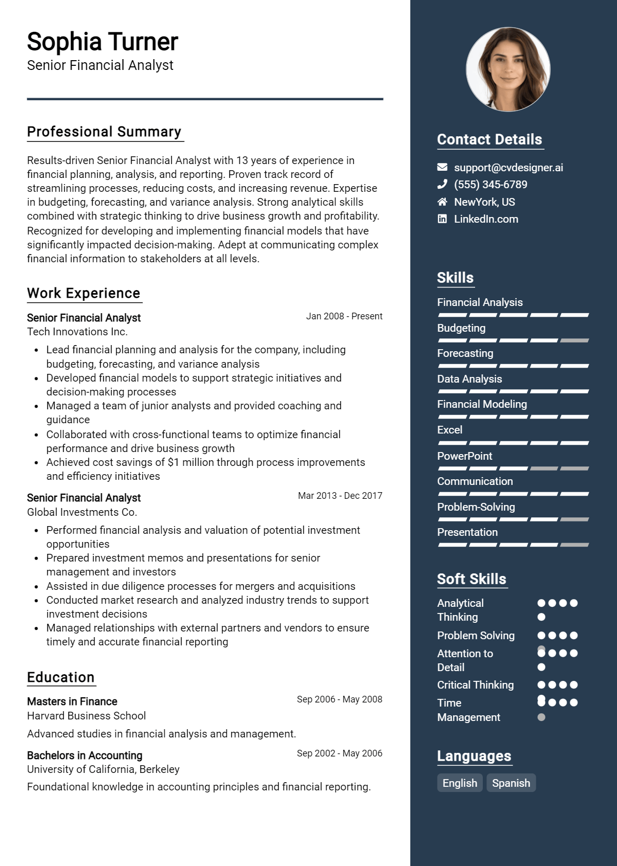 Senior Financial Analyst Resume Example