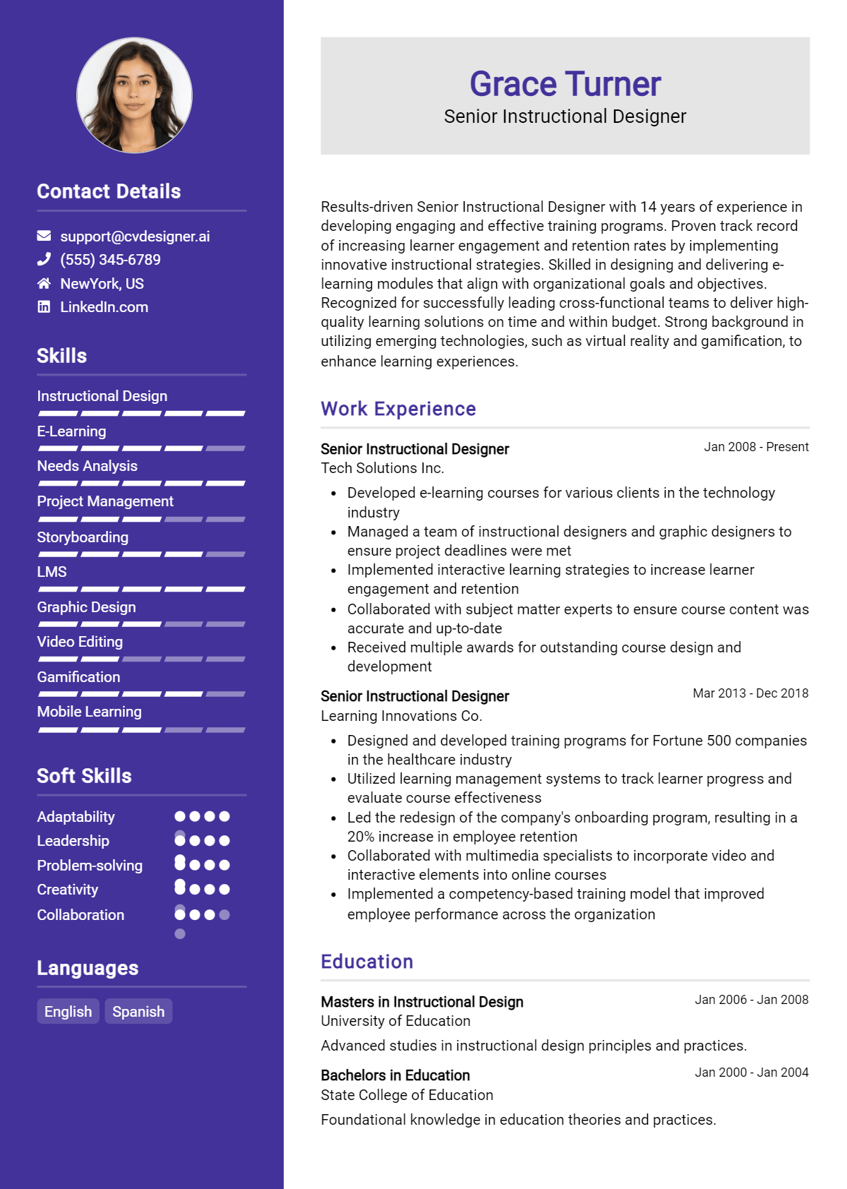 Senior Instructional Designer Resume Example