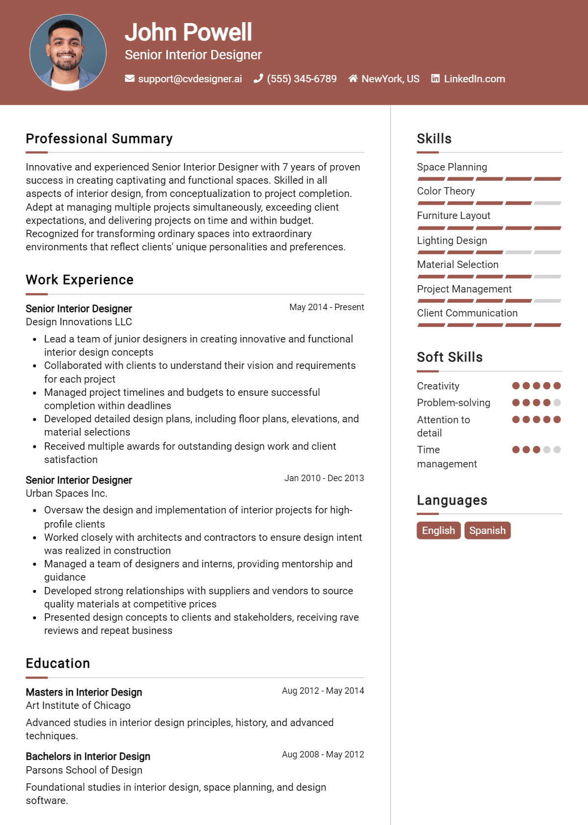 Senior Interior Designer Resume Example